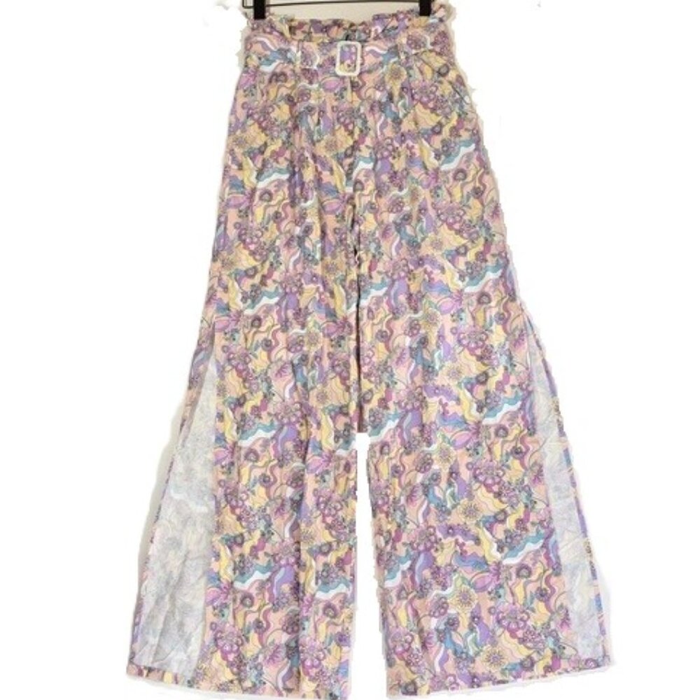 NEW $148 LA PORTE SWIM PAPERBAG LINEN BLEND PANTS IN SWIRL PRINT SIZE M